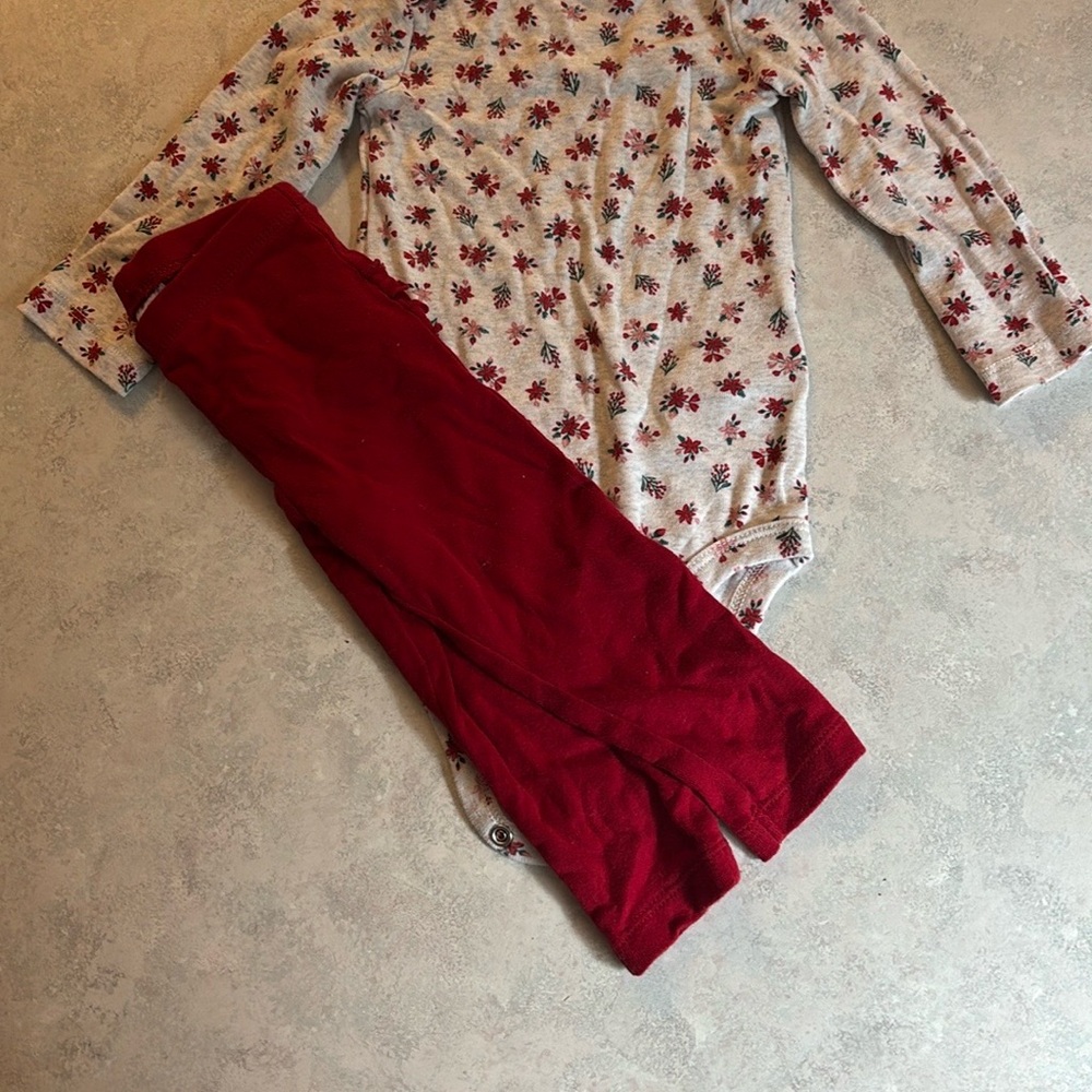 Carter's Floral Onesie and Red Pants Set